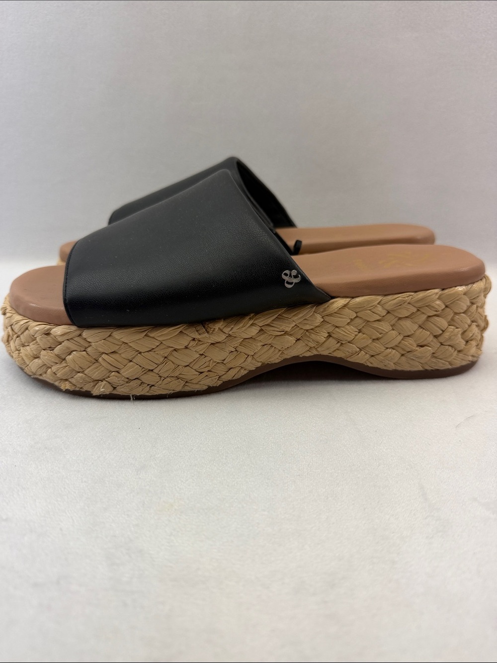 Sam & Libby Women’s Black Slide Platform Sandals with Braided Espadrille Sole - Picture 5 of 11